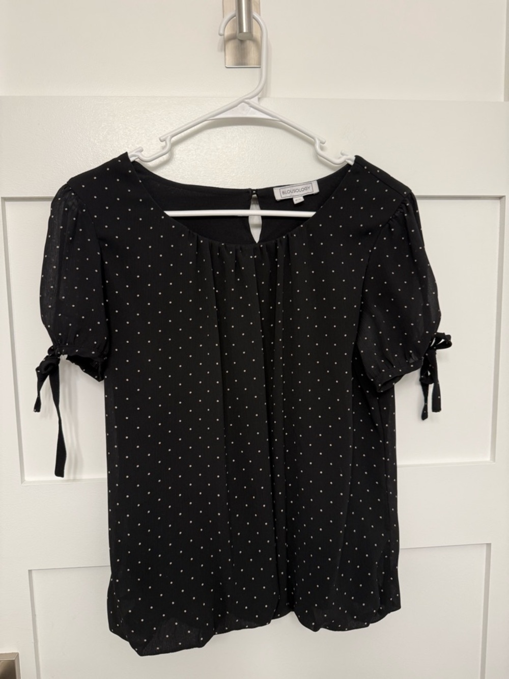 Blousology Black Polka Dot Tie-Sleeve Blouse